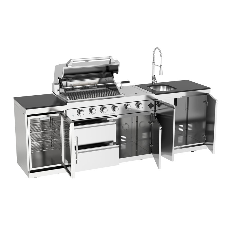 46" 4-Burner 72000 BTU Stainless Steel Outdoor Kitchen Grill Island with Fridge