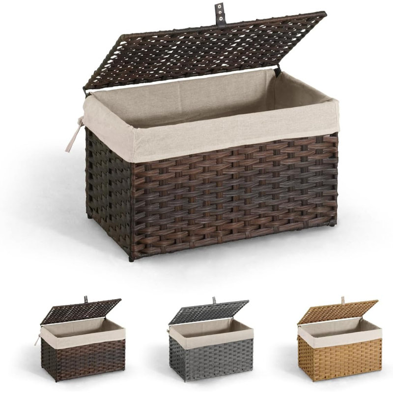 CAPHAUS Rattan Laundry Basket, 65L-160L Capacity, Removable Liner Bags, 3 colors, 13.6" H x 13.4" W x 21.7" D, Brown