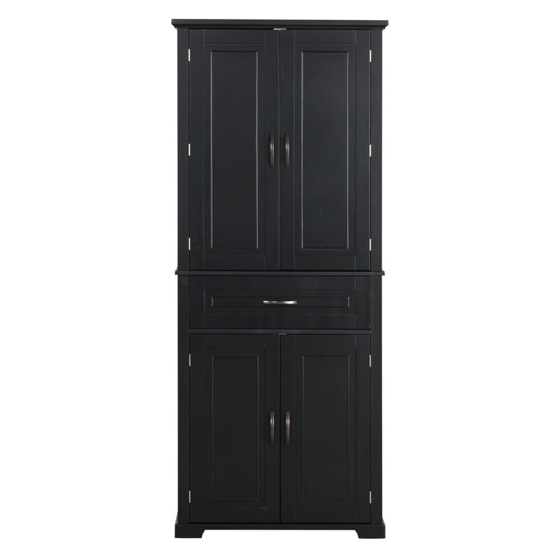 Armoire de rangement pour salle de bain avec portes et tiroir, plusieurs espaces de rangement, tablette réglable, Noir
