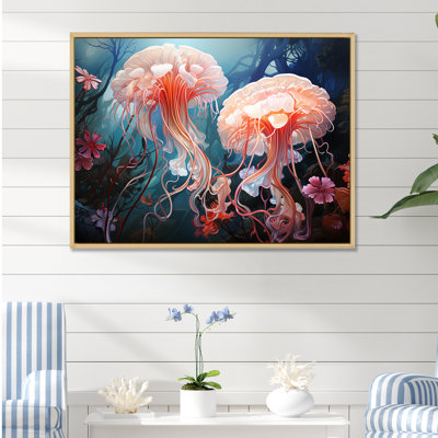 «Blue and Pink Jellyfish Dance» sur toile