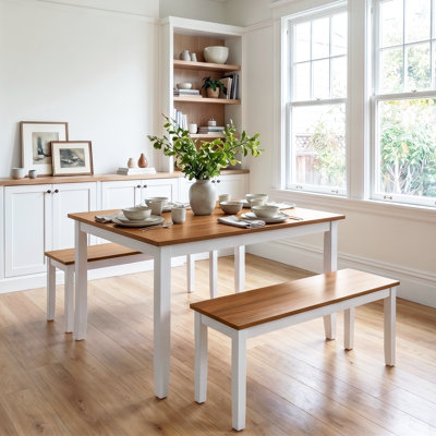 Ensemble de salle à manger 3 pièces en bois massif, table de salle à manger 48 po avec 2 bancs, conception peu encombrante pour les petits espaces