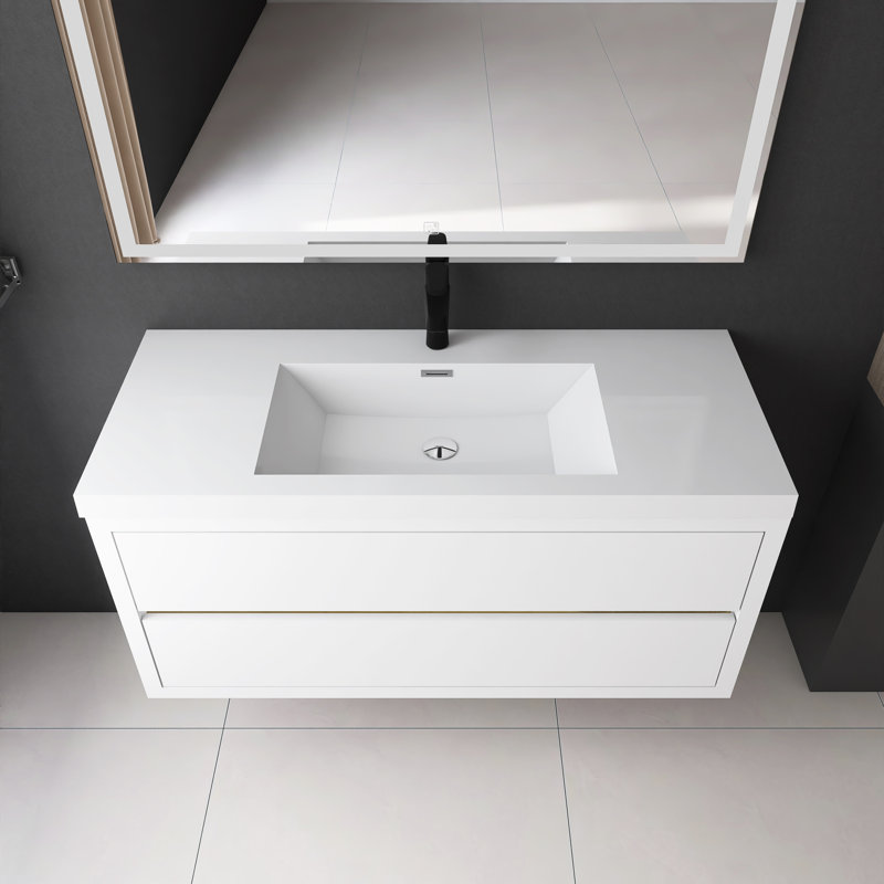 Meuble-lavabo mural 48 po avec lavabo, Blanc