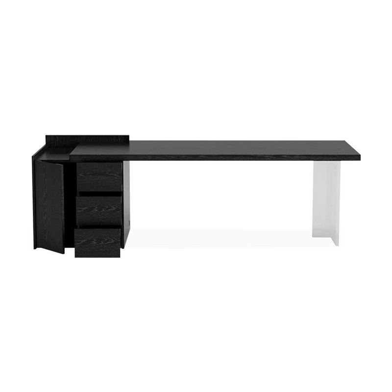 Bureau rectangulaire en bois manufacturé noir + acrylique avec 3 tiroirs, H 29,53 po x l 78,74 po x P 27,56 po