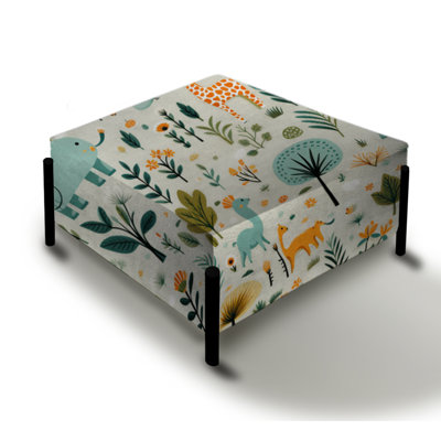 Cartoon Jungle Safari Animal Print For Nursery - Animal Print Large Square Ottoman