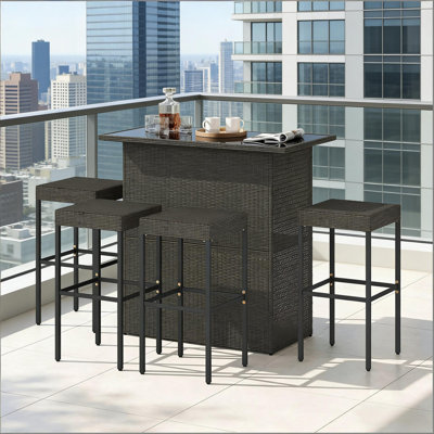 Ensemble de mobilier d'extérieur pour la cour arrière, ensemble de bar extérieur confortable, ensemble de bar en osier de rotin 5 pièces
