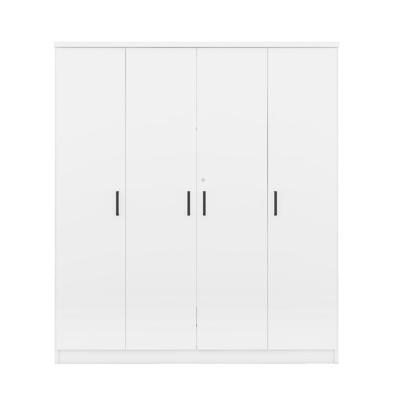 Garde-robe moderne à 4 portes avec tiroir et tringle, armoire de rangement pour vêtements de chambre à coucher, finition blanche