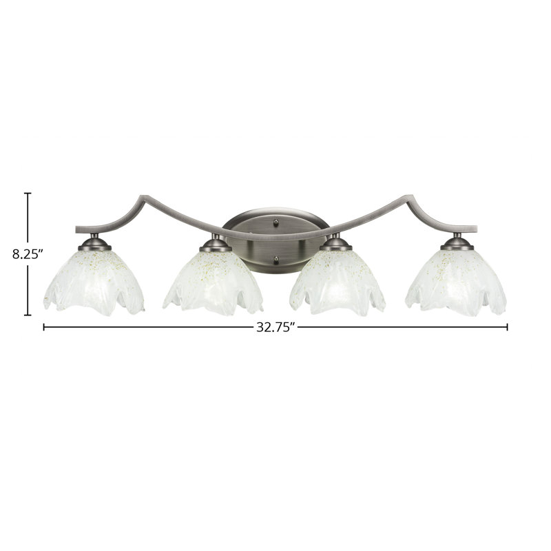 Barre d'éclairage de salle de bain 4 lumières Zilo au fini graphite avec verre doré 7 po, Or, Graphite
