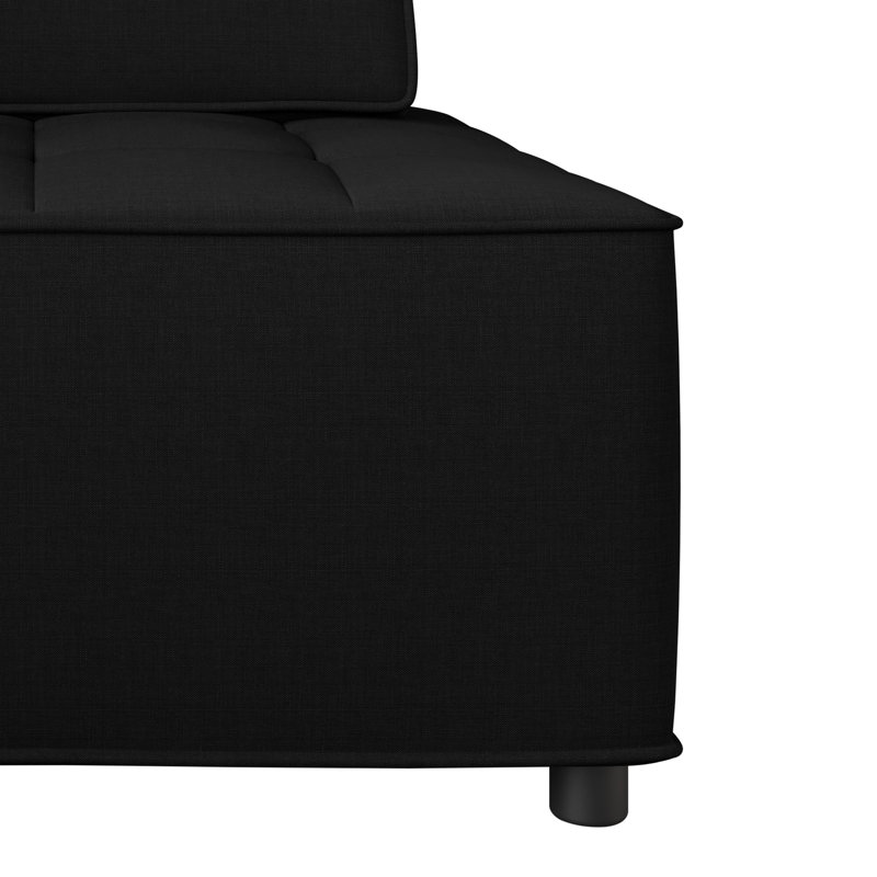 Fauteuil d'appoint carré touffeté en lin Lancy, Noir