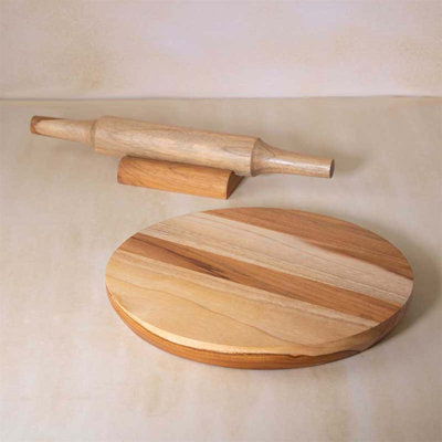 Traditional Teak Wood Chakla Belan Set with Stand - Perfect for Authentic Chapatti Making and Kitchen Decor