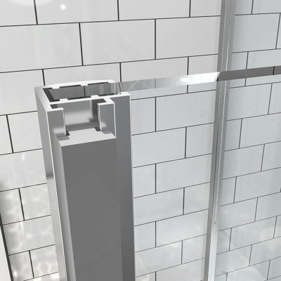 Porte de douche pivotante en verre l 54 po x H 71 po, porte de douche coulissante pivotante avec verre trempé clair de 1/4 po (6 mm), portes de douche à finition chromée, installation réversible