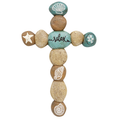 Croix suspendue en polyrésine plage de sable turquoise et sable