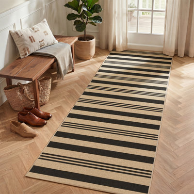 Farmhouse Striped Easy Jute Indoor/ Outdoor Area Rug