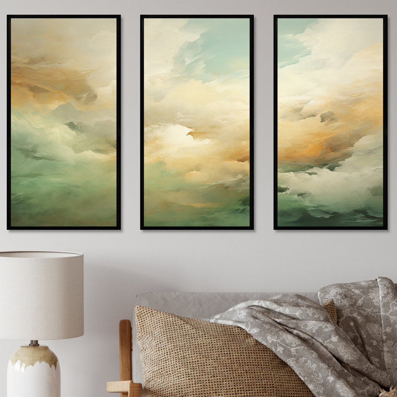 Ensemble de salon mural Elegant Sky Whispers II, Cadre flottant noir, H 40 po x l 60 po x P 1 po