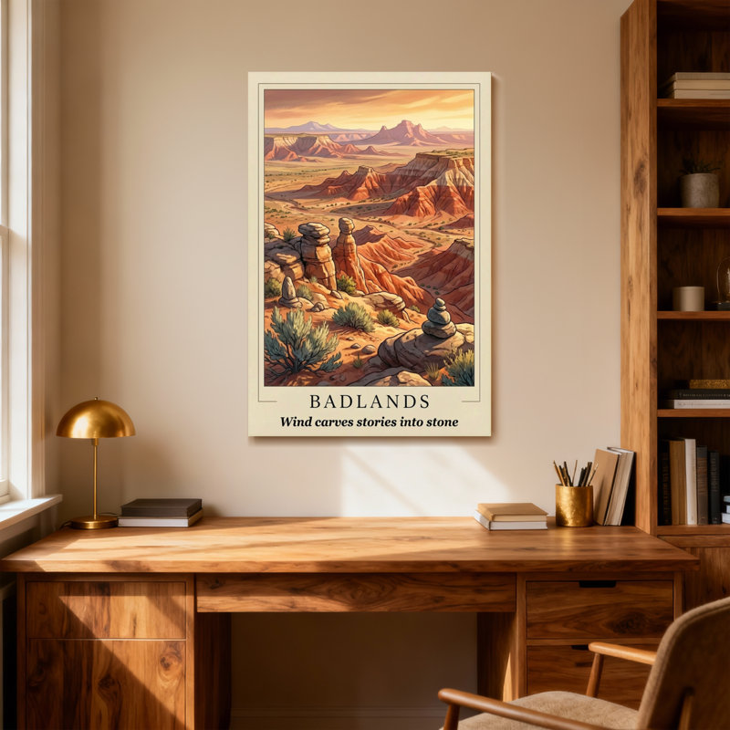 Paysage et nature Paysage désertique avec des roches et des montagnes lointaines, H 24 po x l 16 po