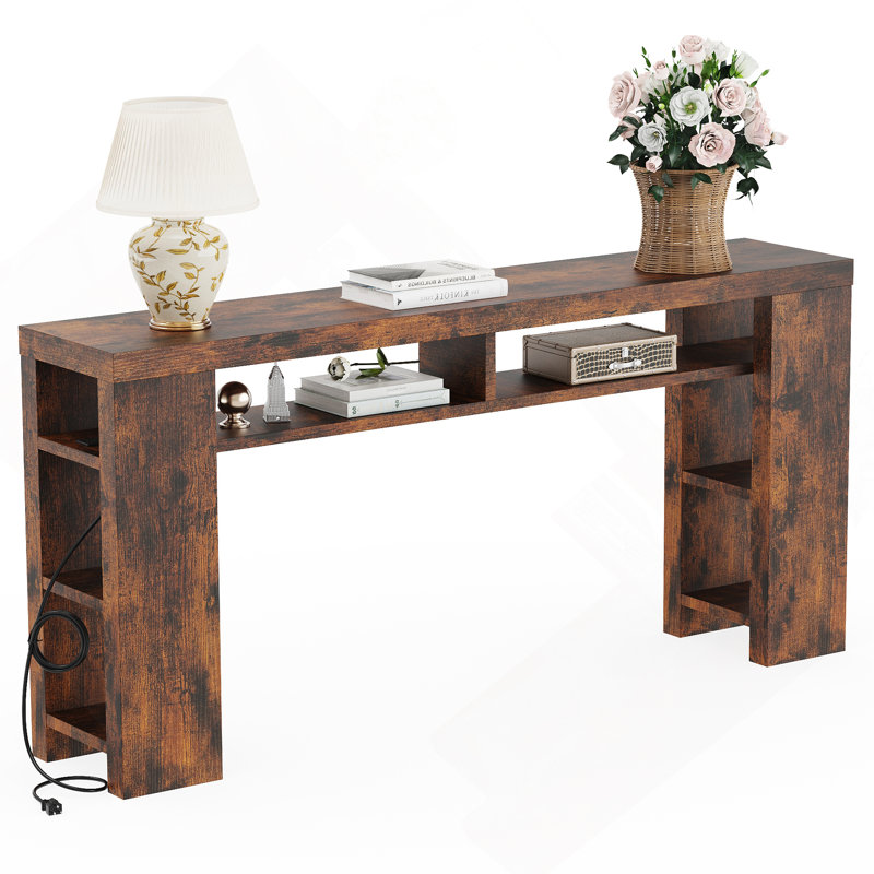 Sturdy and Versatile Entryway Table with Charging Station and Ample Storage, Perfect for Modern Homes, Distressed Brown