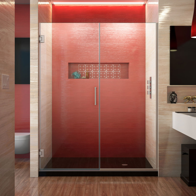 Unidoor Plus 58" W x 72" H Shower Door with ClearMax™ Technology, Brushed Nickel, Clear Glass