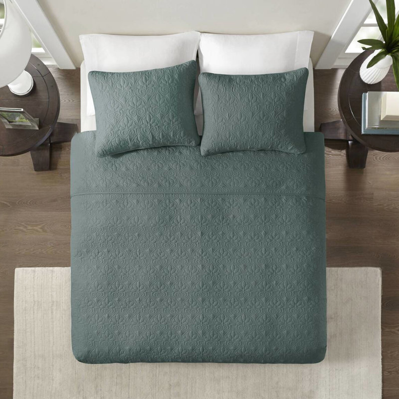 Collection de couvre-lit grand réversible 3 pièces - surdimensionné pour le confort du matelas profond, rembourrage en coton prélavé, 2 taies décoratives incluses, profondeur lavable à la machine,