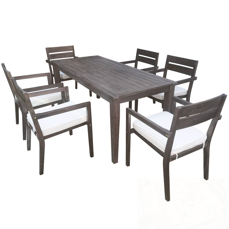 Ensemble de table de salle à manger 7 pièces en bois avec 6 chaises, Gris
