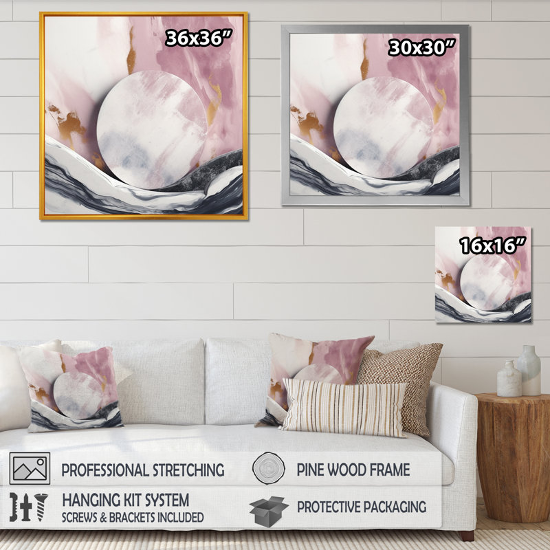 Mélange de marbre rose et blanc I - impression, Cadre photo noir, H 24 po x l 24 po x P 1 po
