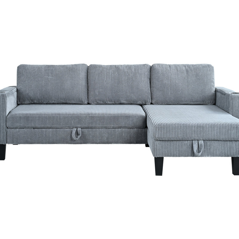 Gray Corduroy L-Shaped Sleeper With Reversible Design, Storage Chaise, And Built-In Ports For Bedroom Living Room - 81.51 In Depth, 50.68 Width, 33.39 Height, 112.74 Lb Weight Charging
