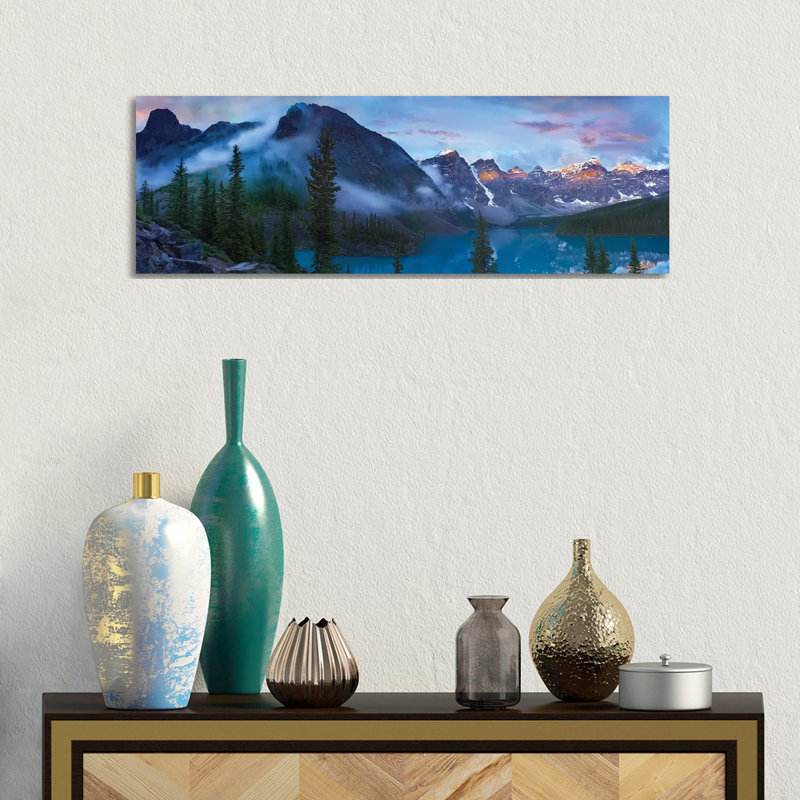 Panoramic View Of Wenkchemna Peaks And Moraine Lake, Valley Of Ten Peaks, Banff National Park, Alberta, Canada by Tim Fitzharris - Wrapped Canvas Panoramic Print