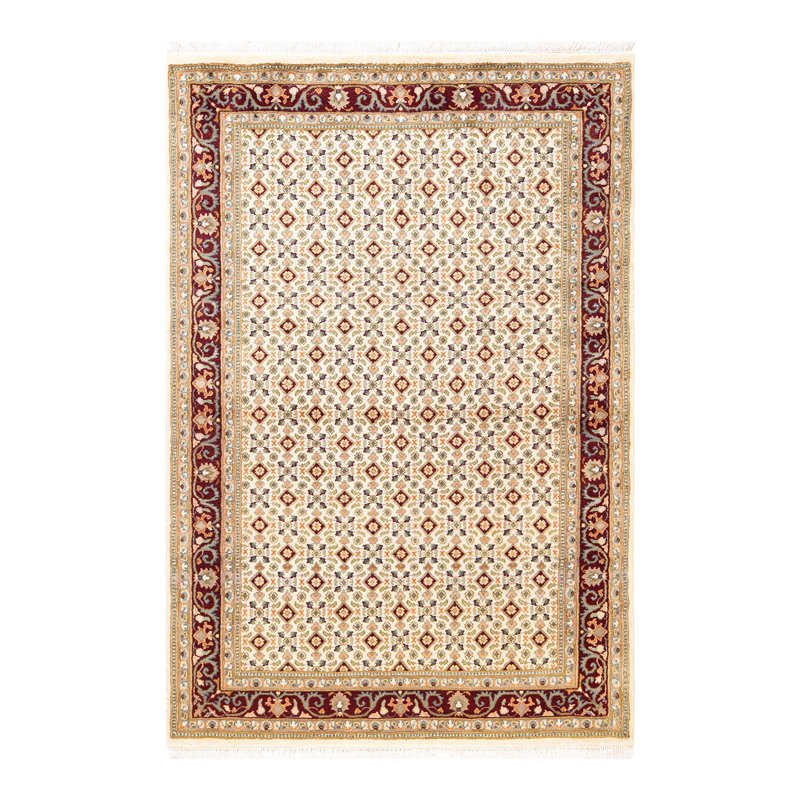 Tapis unique ivoire / gris / rouge 4 pi 1 po x 6 pi Mogul