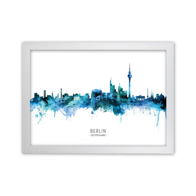 Berlin Deutschland Skyline Blue City Name by Michael Tompsett - Print