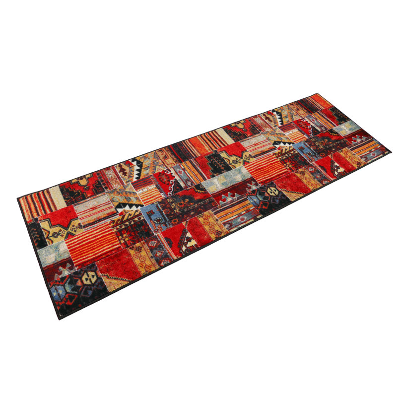 Tapis de couloir sur mesure à motif de tapis rouge et noir Southwestern, Tapis de couloir 2 pi 2 po x 25 pi