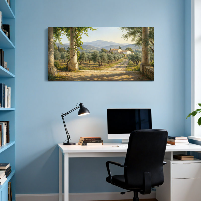 Paysage urbain pittoresque et urbain avec oliviers et une Villa, H 24 po x l 48 po