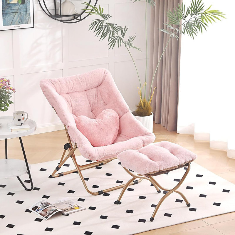 Fauteuil à soucoupe confortable avec repose-pieds, chaise pliante en fausse fourrure ...