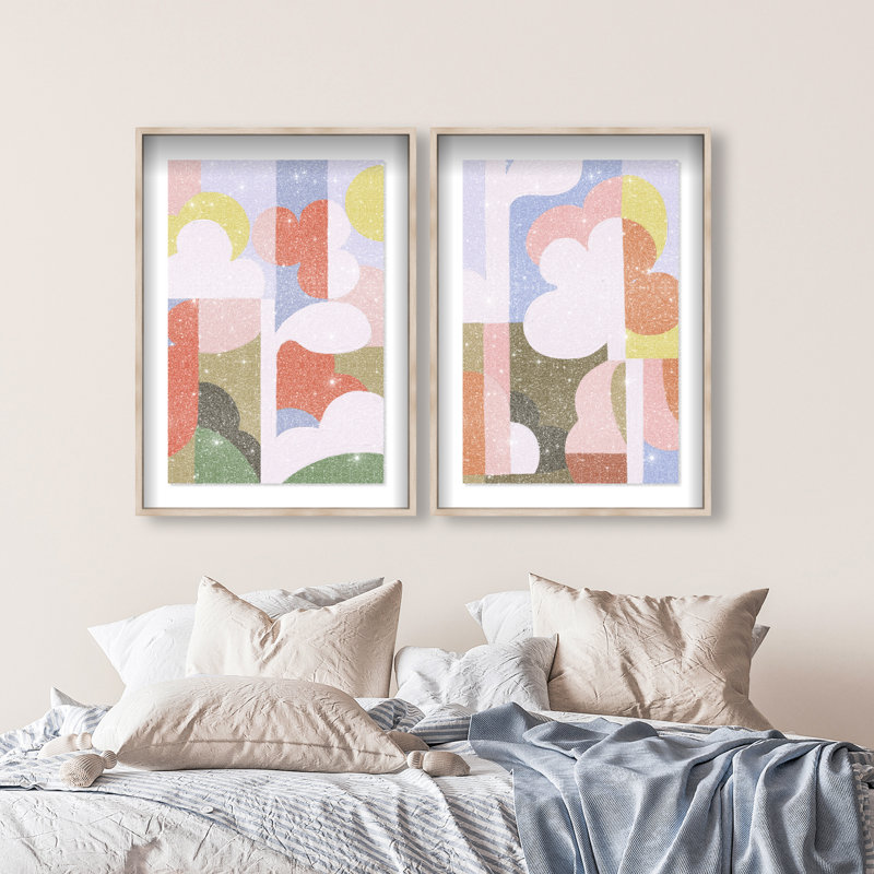Cloudy Pop Set Set by Oliver Gal, 31.5"H x 46.5"W, Natural Oak Shadowbox