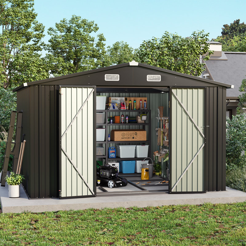 10 Ft. W X 10 Ft. D Outdoor Metal Storage Shed With Metal Base Frame Kit