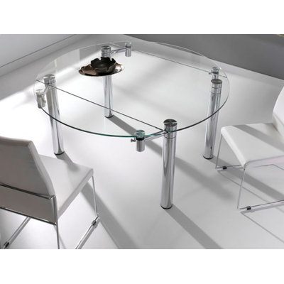 Luyen Extendable Glass Top Metal Base Dining Table