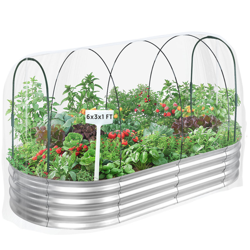 Lit de jardin surélevé avec cadre de serre et 3 housses pour toute l'année, H 42 po x l 72 po x P 36 po
