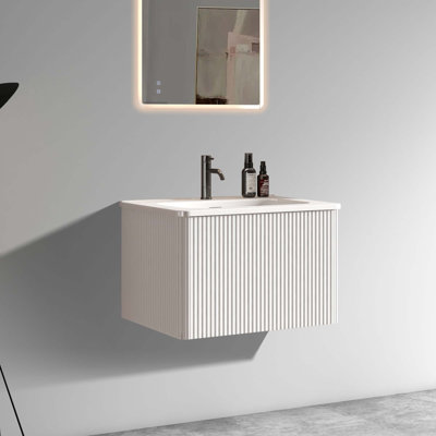 Meuble-lavabo mural moderne à rayures avec lavabo en céramique