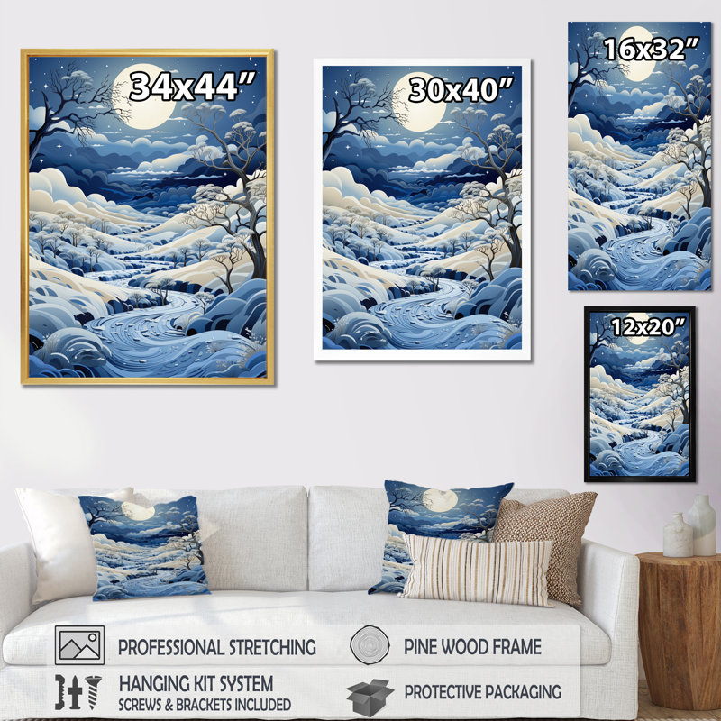Snow Winters Moon Solitude I - impression, H 32 po x l 24 po x P 1 po, Cadre naturel flottant