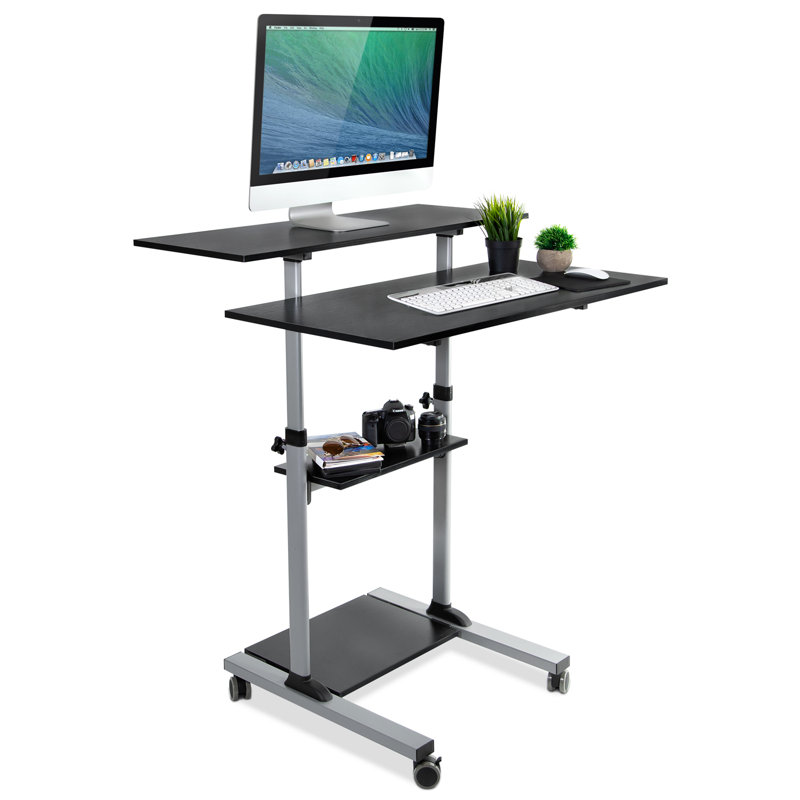 Convertisseur de bureau pour travailler debout réglable en hauteur, Noir / argent