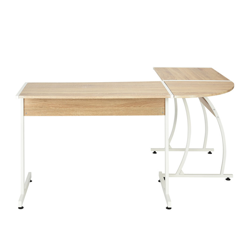 Alsey L-Shaped Metal Base Writing Desk, Oak, White