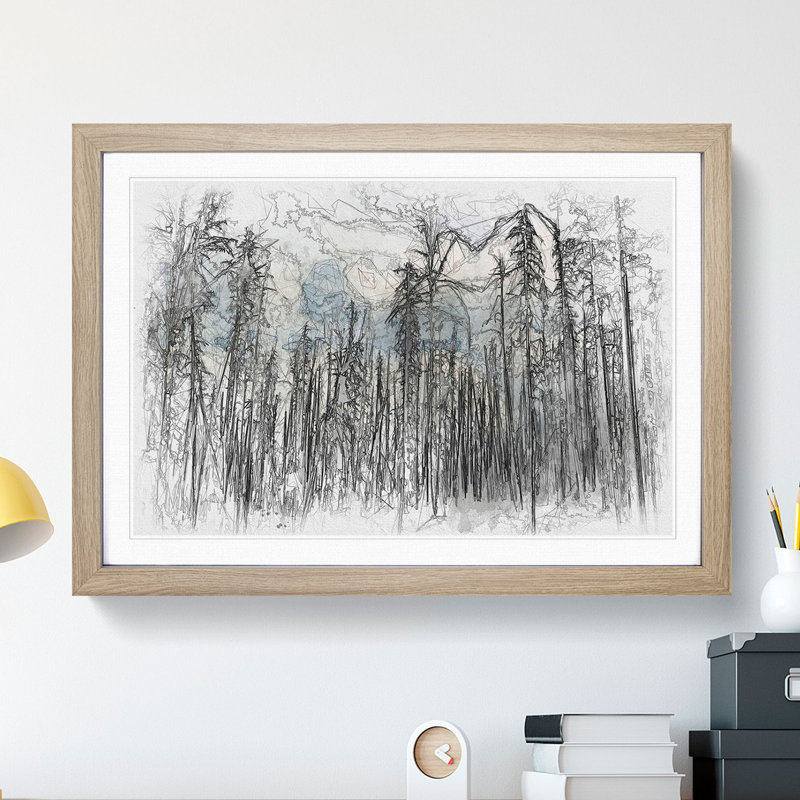 Winter Forest Vol.2 Sketch - Picture Frame Graphic Art, Oak, 36cm H x 48cm W x 2cm D
