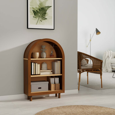 Petite bibliothèque arquée à 3 niveaux avec finition glacis (noyer)