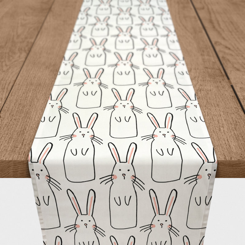 Gandara Cute Rabbit Cotton Table Runner, 90" L x 16" W