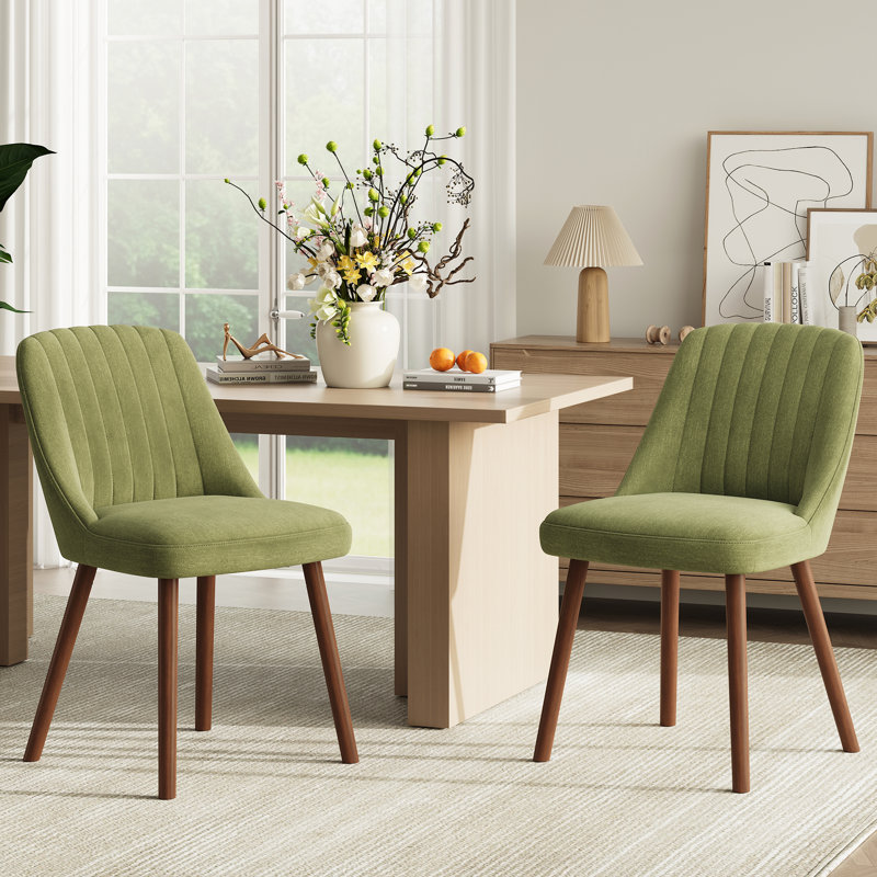 Modern Upholstered Dining Chairs with Solid Wood Legs, Green