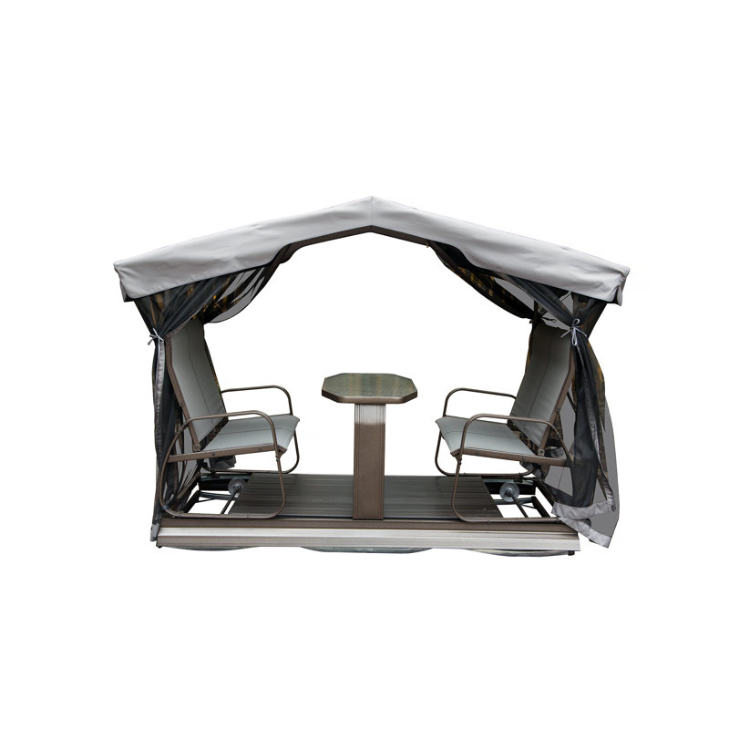Banc oscillant d'extérieur 4 places avec auvent, fauteuil oscillant rétro en métal avec structure en aluminium, balancelle d'extérieur, jardin, pelouse