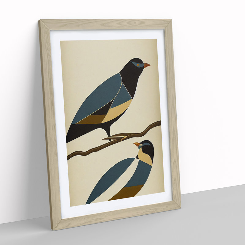 Pair Of Birds No.2 Abstract - Single Picture Frame Print, 46cm H x 34cm W x 2cm D, Oak Framed