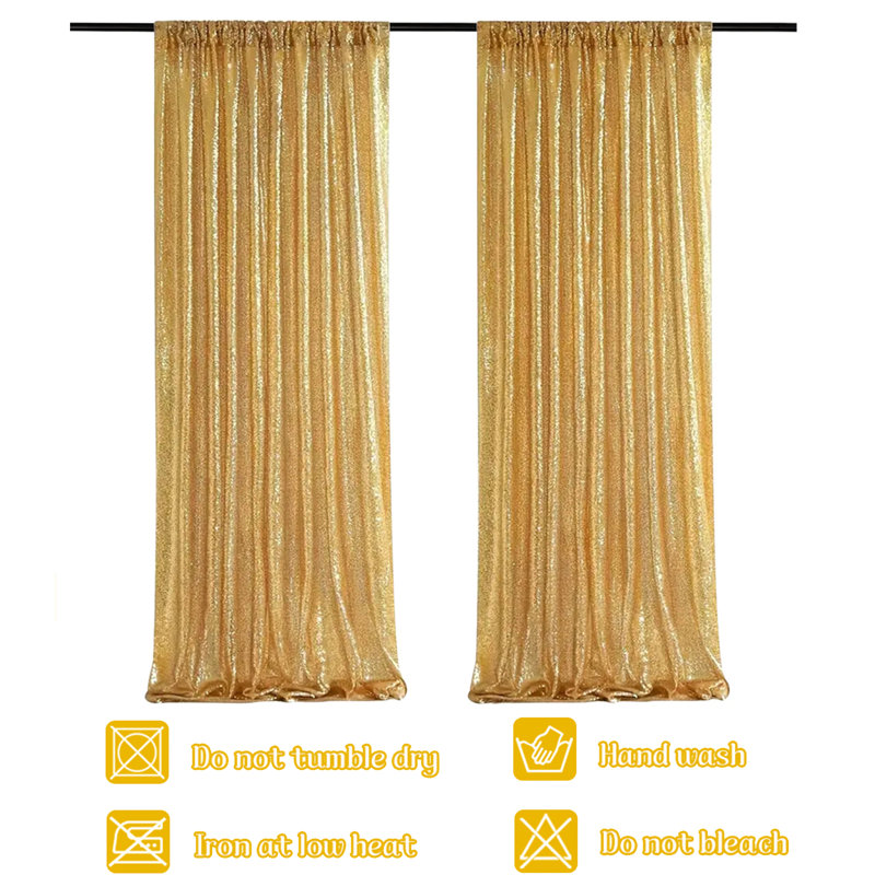 2Pcs Square Sequin Curtain Backdrop 8FT Christmas Party Backdrop Curtains Wedding Stage Decorations, 24" W x 95.7" L, Gold