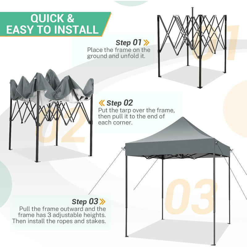 2 x 2m Steel Canopy, Grey