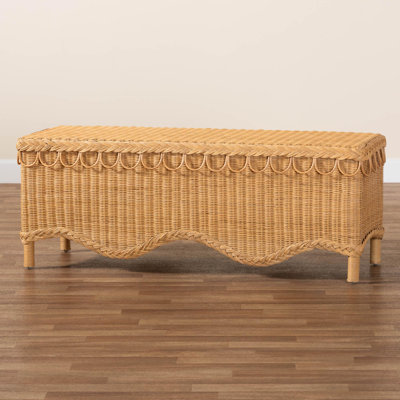 Bali & Pari Blacine Bohemian Rattan Accent Bench With Scallop Border by Bay Isle Home