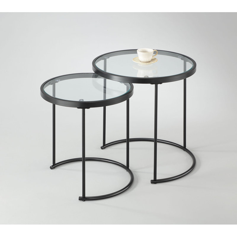 Middlewich Glass Top Frame Nesting Tables, Clear Glass, Brown