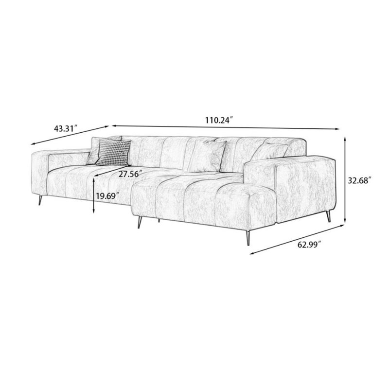 Canapé modulaire 2 pièces rembourré, H 32,68 po x l 110,24 po x P 62,99 po, Orienté à droite