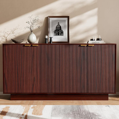 63''Large Fluted Sideboard Buffet Cabinet, Modern Buffet Table Coffee Bar Wine Bar Storage Cabinet
